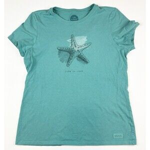 Life Is Good Women's Crusher Tee Shirt Teal Aqua Starfish Short Sleeve Medium